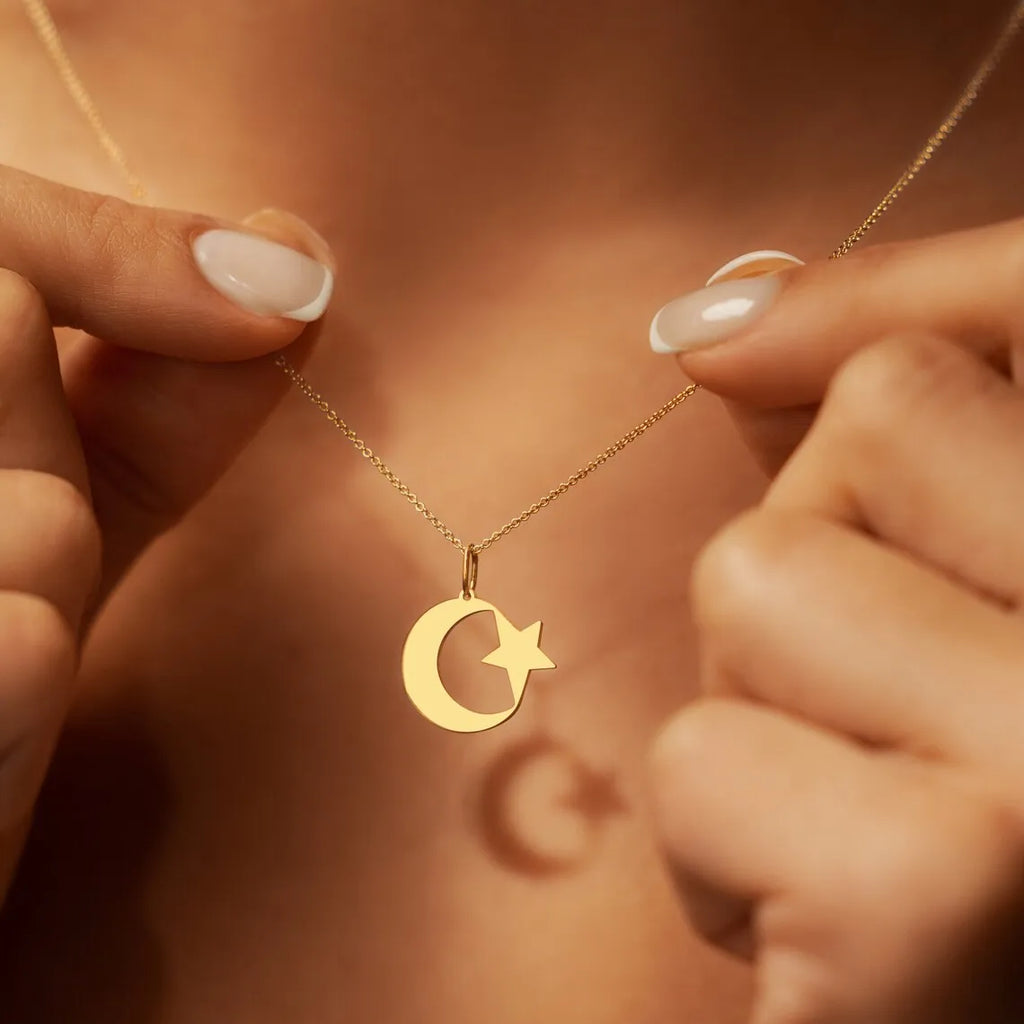 "SPECIAL RAMADAN" Collier croissant de lune et étoile en acier inoxydable pour hommes et femmes, pendentif amulette musulmane islamique spirituelle, bijoux religieux