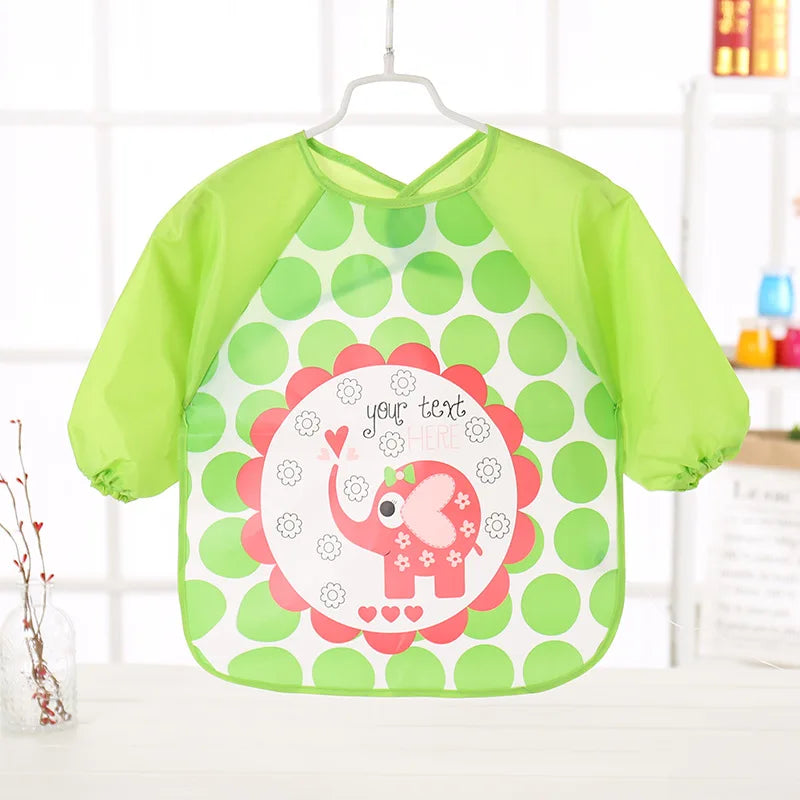 "ACCESSORY" Waterproof EVA baby bib for ages 0-3 years, with straps and long sleeves, 0-3 Years Baby EVA Waterproof Anti-dirty Bib Long Sleeve Strap Coat Dirt Proof Soft Feeding Bib Cute Cartoon Pattern Burp C