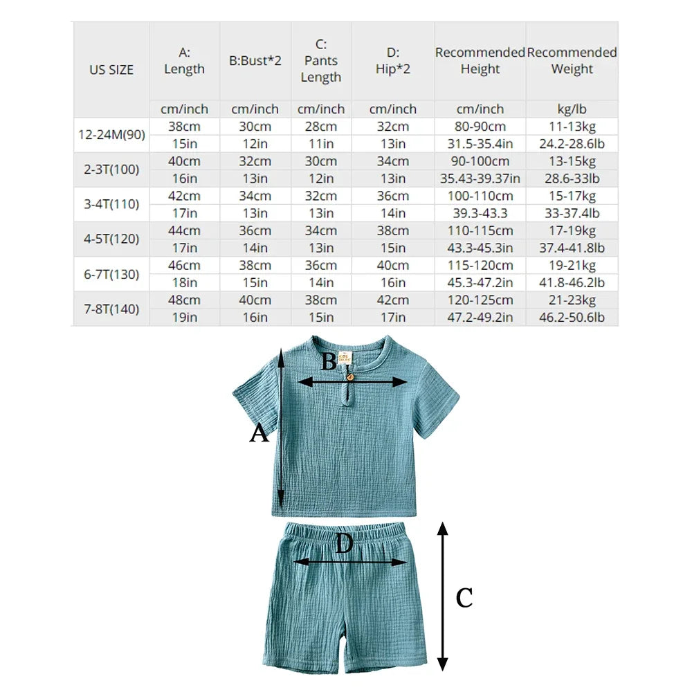 "VETEMENTS" Ensemble pour petits garçons et filles : T-shirt et short unis en coton et lin