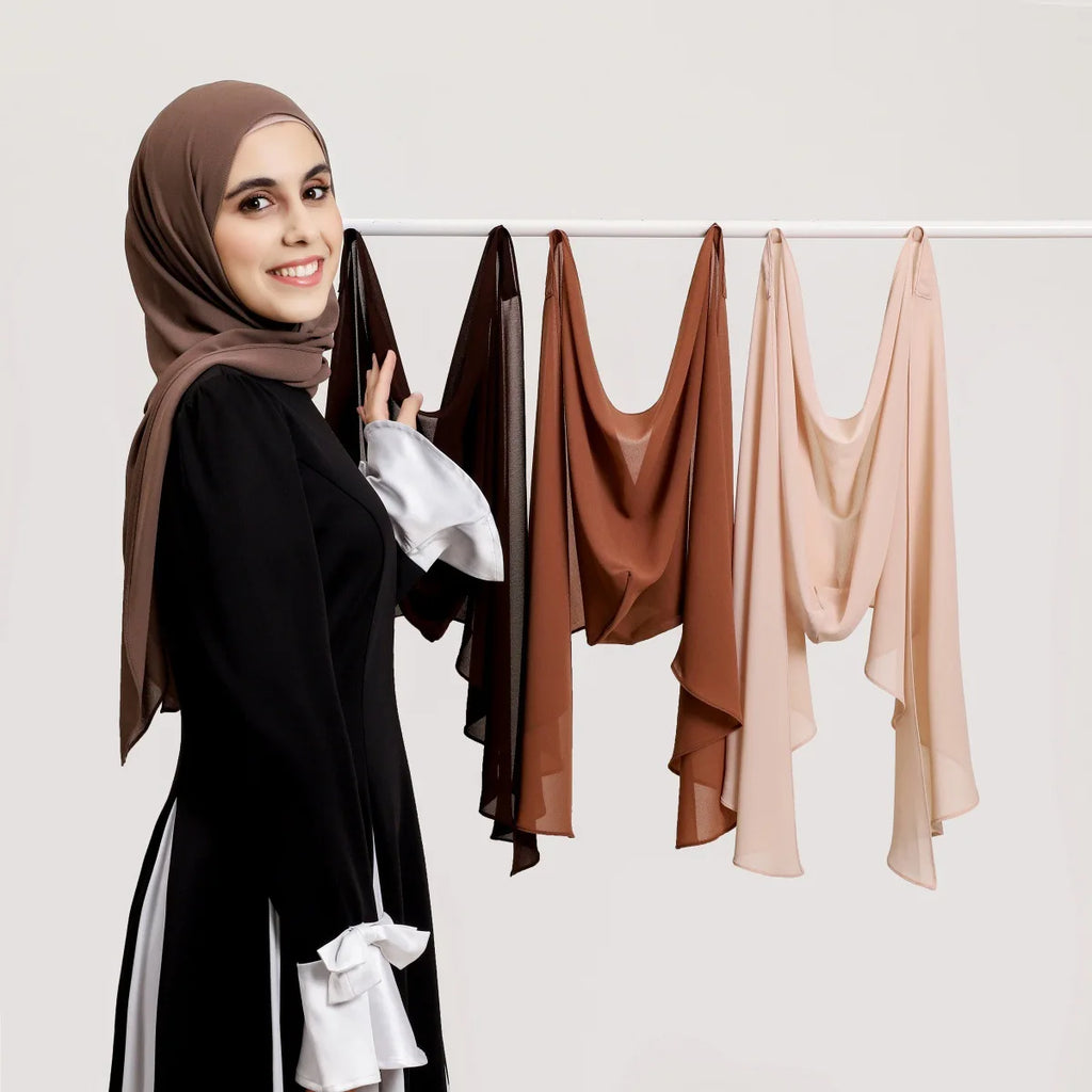 "SPECIAL RAMADAN" Hijab instantané prêt à porter pour le Ramadan, avec aimants intégrés, en mousseline; Ramadan Ready to Wear Built in Magnets Instant Hijab Hood Premium Chiffon Muslim Women Headscarf Cover Solid Turban