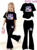 "VETEMENTS" Ensemble pour filles, T-shirt à manches courtes + Pantalon pattes d'éléphants 4 à 12 ans