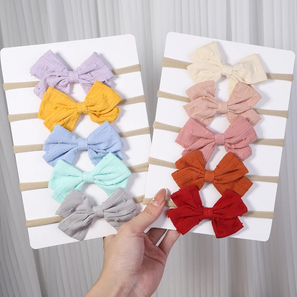 5Pcs/Set Cotton Linen Bows Headband for Girls Newborn Nylon Elastic Hair Bands Toddler Hairbands Headwear Baby Hair Accessories