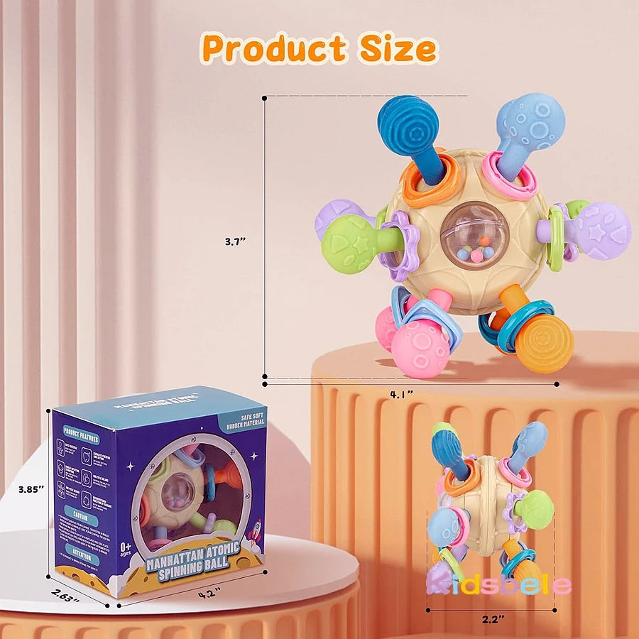 Newborn Infant Shake Grab Spin Multi Sensory Ball Toy 3 in 1 Soft Silicone Chew & Grab Toy for Babies 0-12 Months Christmas Gift