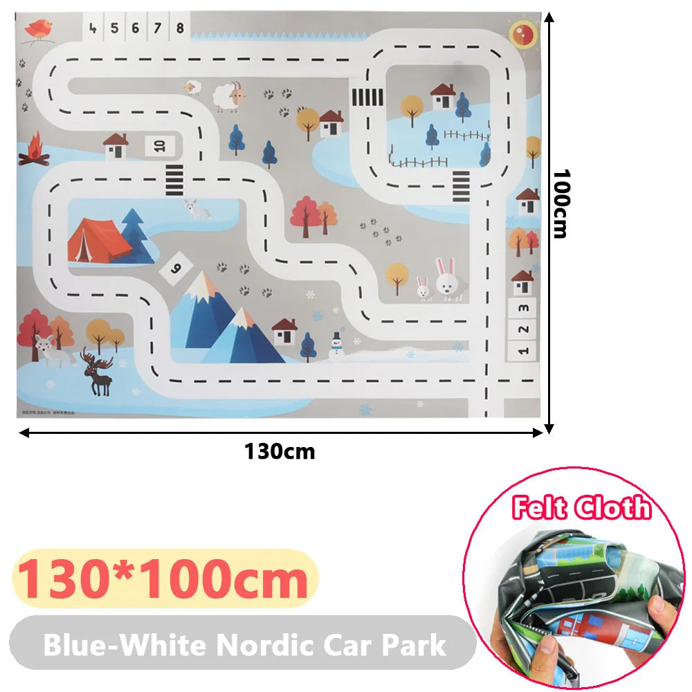 130*100CM Baby Play Mat City Traffic Road Map Mat & Road car sign Foldable Nordic Style Kids Activities Rug Outdoor Picnic Mat