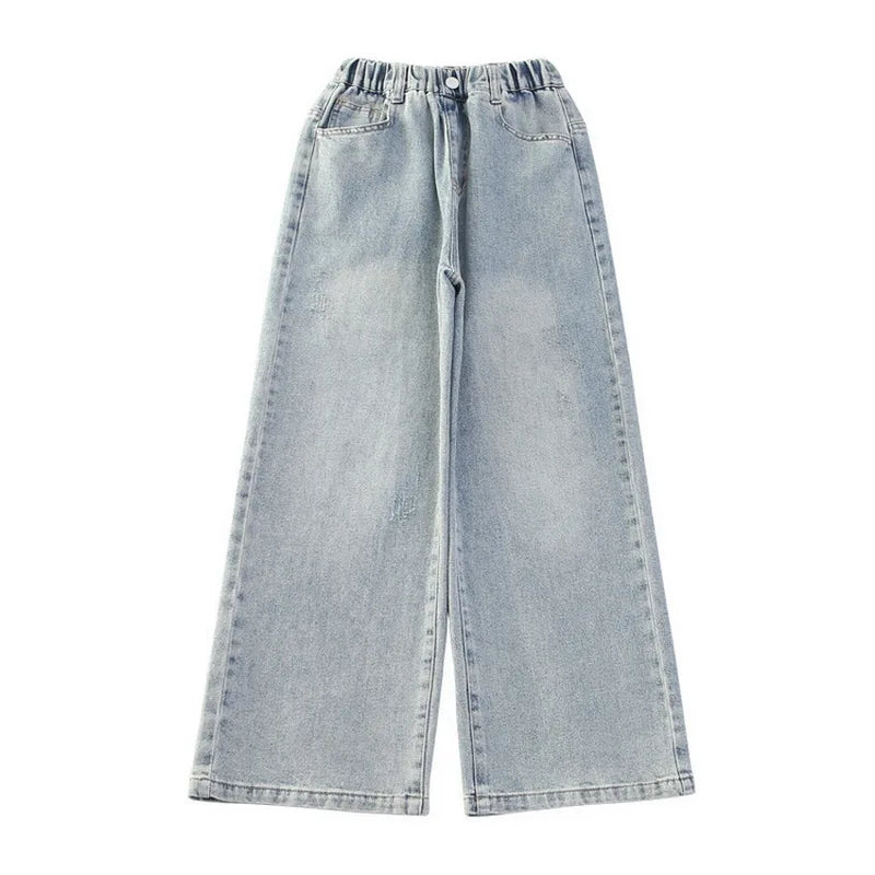 "VETEMENTS" Jean déchiré à motif cœur pour adolescentes, style streetwear tendance, pantalon en denim bleu à jambes larges, vêtements décontractés et à la mode