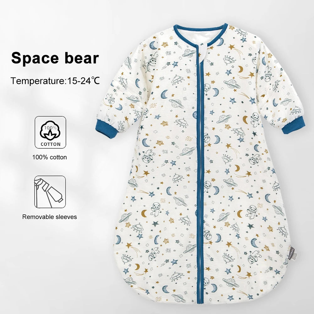 "ACCESSOIRE" Sac de couchage pour bébés de 0 à 24 mois, gaze de coton douce, respirant, fermeture éclair à 3 voies, chiot, chien, sac de couchage pour bébé avec manches amovibles