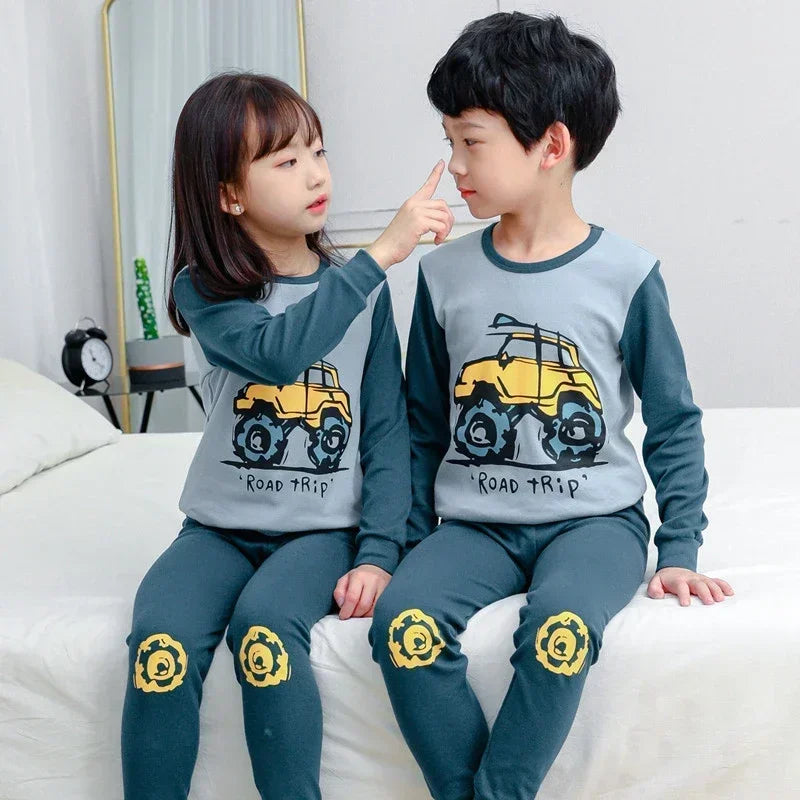 "VETEMENTS" Pyjamas à manches longues, vêtements de nuit pour enfants en coton de 2 à 14 ans.