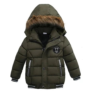 New Keep Warm Baby Coat Autumn Winter Boys Jacket  Hooded Zipper Fashion Fur Collar Boys Outerwear 2 3 4 5 6 Years Kids Clothes