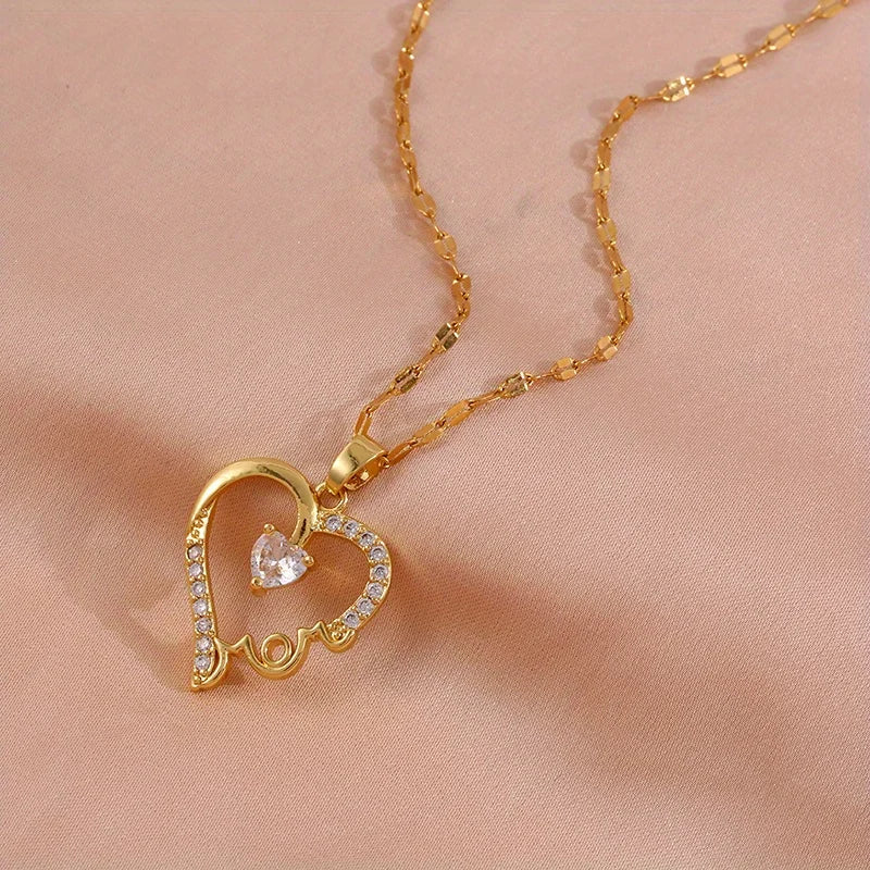 "JEWELRY" "I Love You Mom" ​​Letter Pendant Necklace - Gift for Women; Mother's Day Love Mom Letter Pendant Necklace for Women - Anniversary Gift