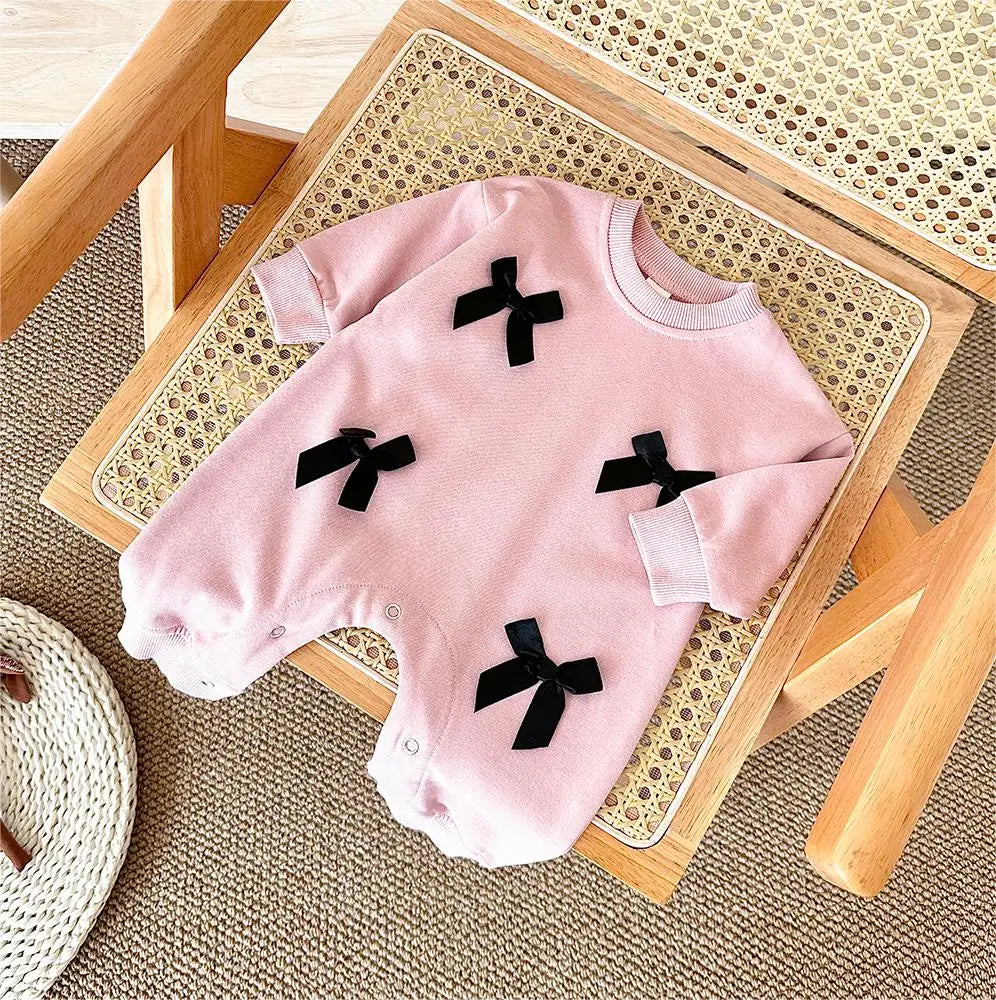 Newborn Baby Girl Clothes Bow Infant Jumpsuit Spring Autumn Babygrow Romper Cotton Kids Toddler Children Clothing 0-18 Months