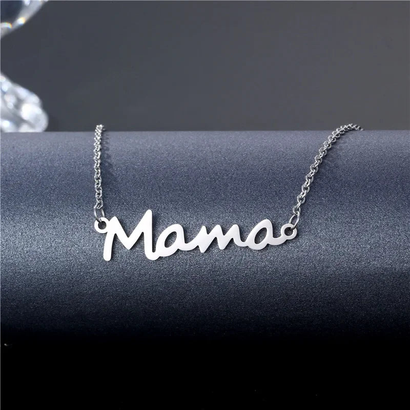 "JEWELRY" "Mom" pendant necklace for Mother's Day, with a name pendant. Mother's Day Mama Letter Pendant Necklace For Women Mom Nameplate Clavicle Chain Choker Stainless Steel Jewelry Minimal Gift