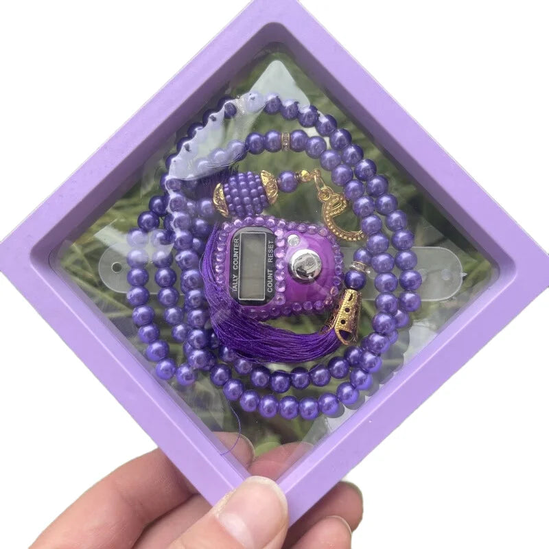 "SPECIAL RAMADAN" Prayer Bracelet with Digital Finger Counter, Rosary (Islamic Tasbih) Prayer Beads Bracelet Set Digital Replaceable Finger Counter With Box Rosary Islamic Tasbih for Eid High-End Prayer Gift