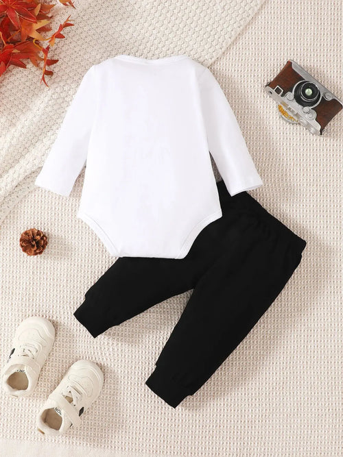0-2 Year Old Newborn  Baby Boys Spring And Autumn Round Neck Long Sleeved New Year Holiday Jumpsuit Fashion Set