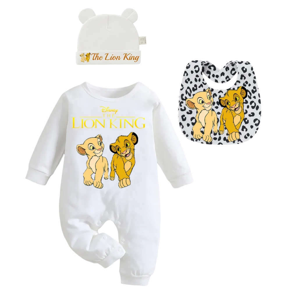 "COMBINAISON" 3 articles: Body imprimé pour bébé, bonnets et bavoirs, pour garçon et fille