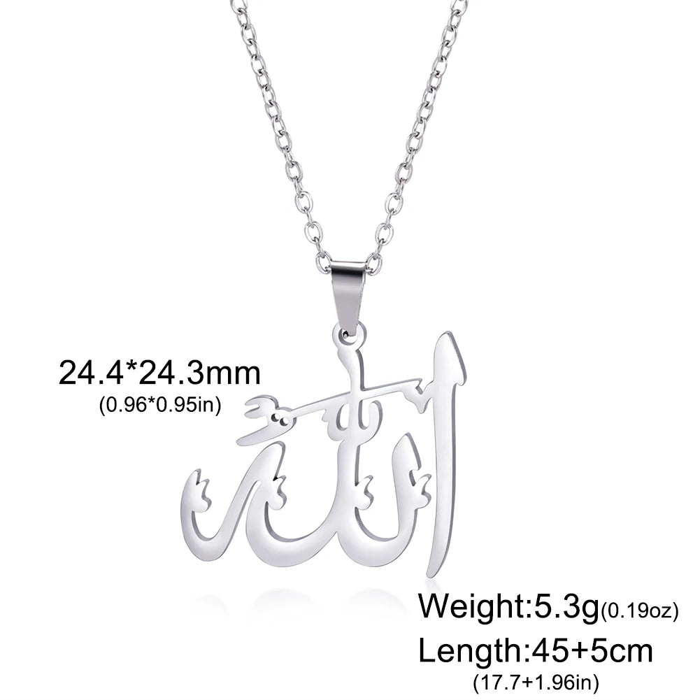 "SPECIAL RAMADAN" Lucktune-Collier pendentif Dieu arabe Allah Collier de chaîne islamique musulman en acier inoxydable pour hommes et femmes Cadeau de bijoux classiques