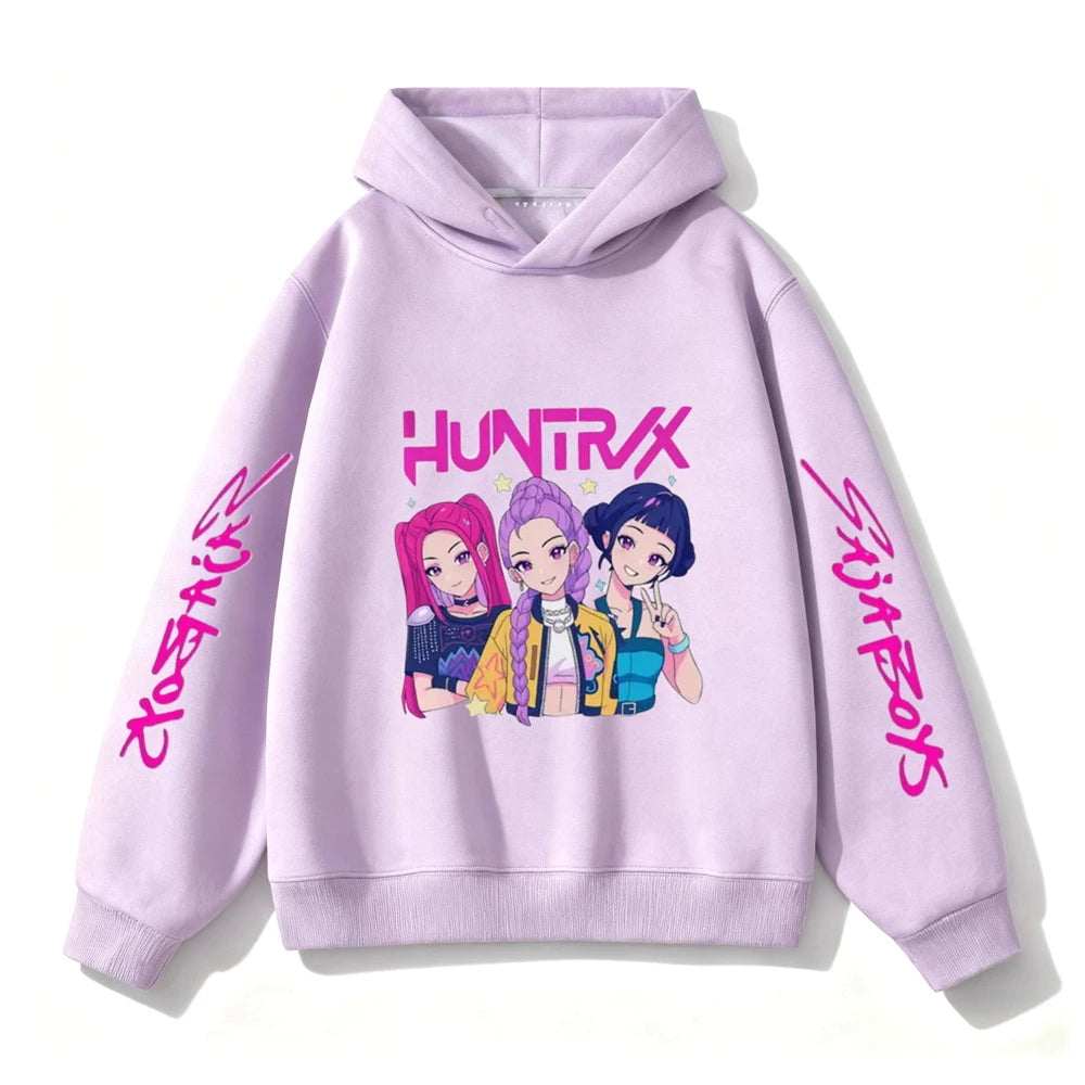 Purple Hooded Tops Fashion Casual Clothes Kids New Design Hoodies Kpop Demon Hunters Girls Group Clothing Toddler Autumn Wear