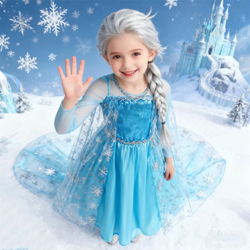 "VETEMENTS" Robe Elsa Cosplay robe de princesse bleu clair à manches longues paillettes