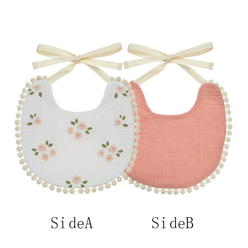 "ACCESSORY" Muslin Cotton Bibs for Baby Boys and Girls, Double-Sided, Rainbow Flower Print, Saliva Towel, Infant Burp Cloth, Adjustable Scarf; Muslin Cotton Baby Boys and Girls Bibs Double-Sided