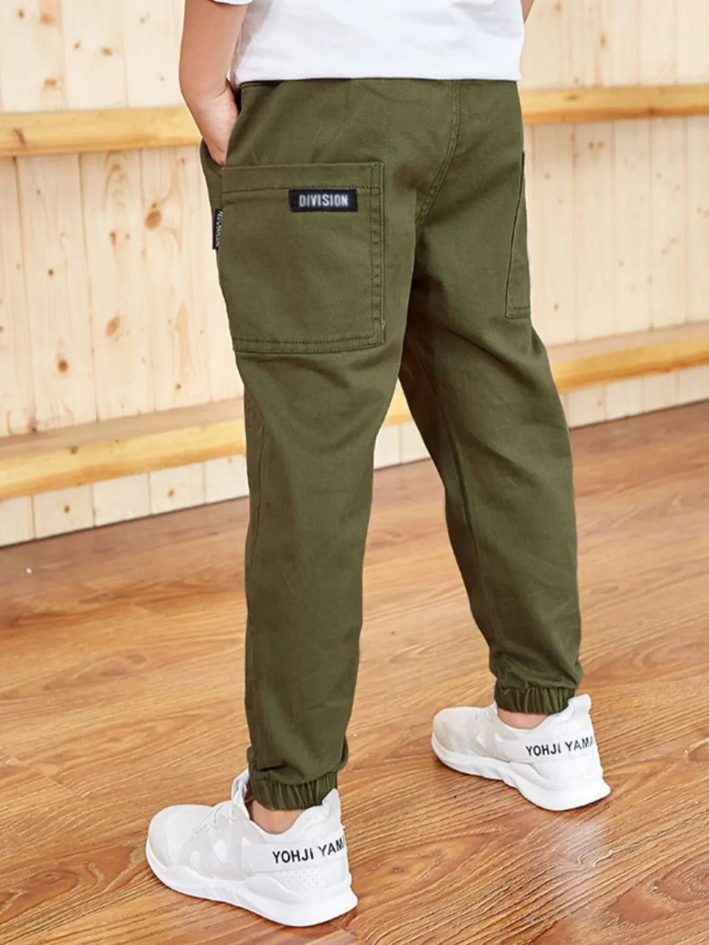 Boy's Stylish Solid Color Jogger Pants Elastic Waist Outdoor Casual Cargo Jogger Trousers