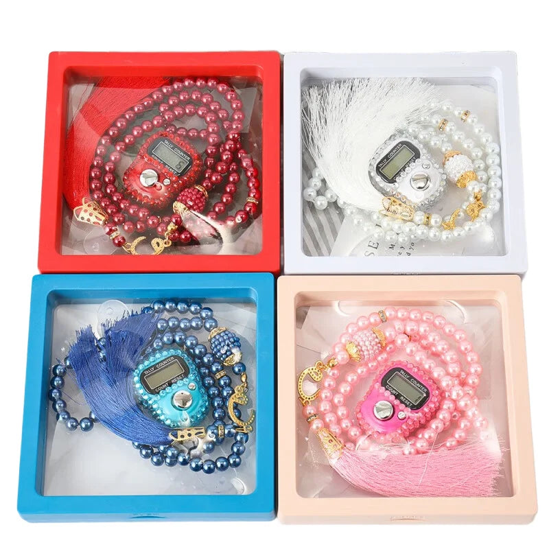 "SPECIAL RAMADAN" Prayer Bracelet with Digital Finger Counter, Rosary (Islamic Tasbih) Prayer Beads Bracelet Set Digital Replaceable Finger Counter With Box Rosary Islamic Tasbih for Eid High-End Prayer Gift