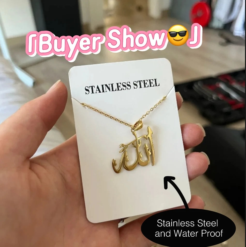"SPECIAL RAMADAN" Lucktune-Collier pendentif Dieu arabe Allah Collier de chaîne islamique musulman en acier inoxydable pour hommes et femmes Cadeau de bijoux classiques