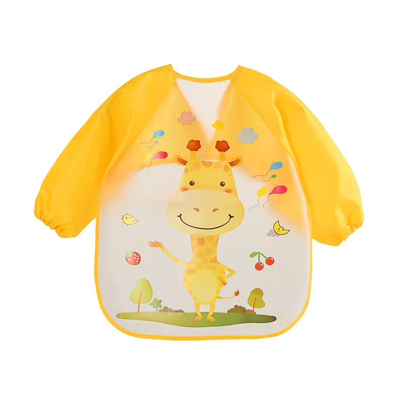 "ACCESSORY" Waterproof EVA baby bib for ages 0-3 years, with straps and long sleeves, 0-3 Years Baby EVA Waterproof Anti-dirty Bib Long Sleeve Strap Coat Dirt Proof Soft Feeding Bib Cute Cartoon Pattern Burp C