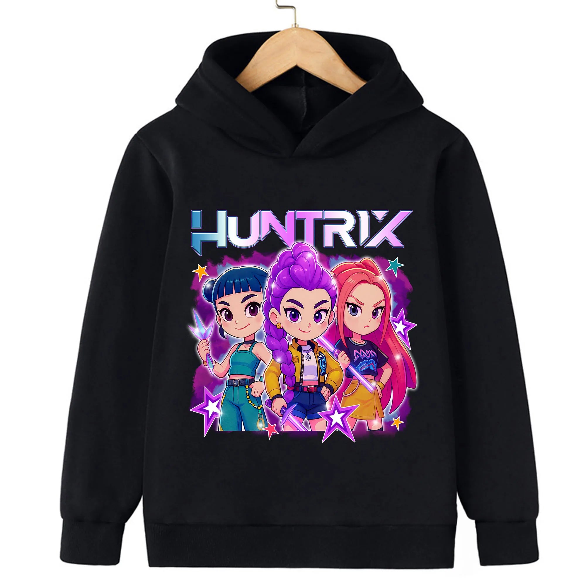2025 KPop Demon Hunter Cartoon Printed Girls Boys Hoodie Sweaters Children Autumn/winter Warm Fashion Korean Wave Casual Hoodie