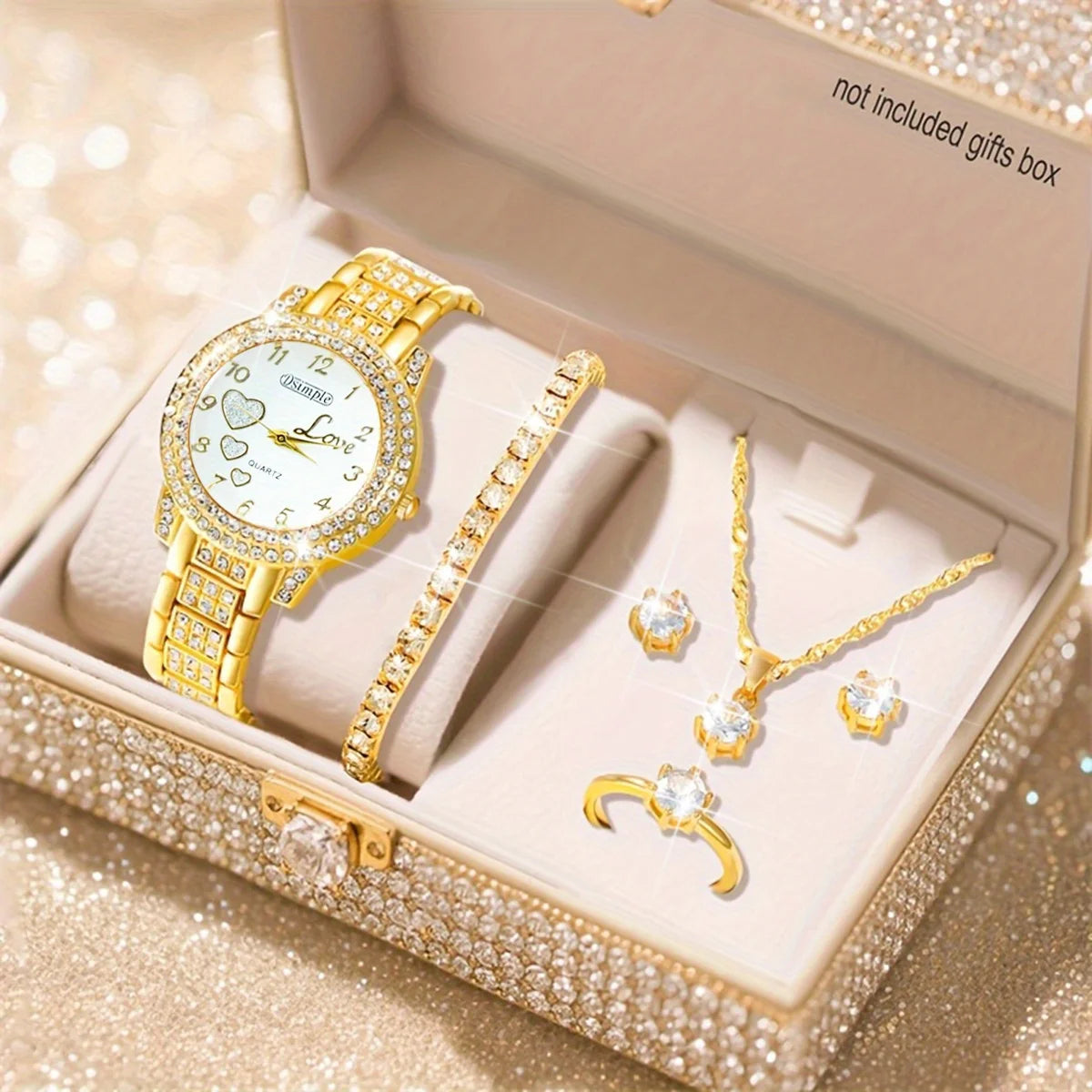 "BIJOUX" Ensemble élégant de 6 pièces comprenant une montre-bracelet à quartz et des bijoux pour femme