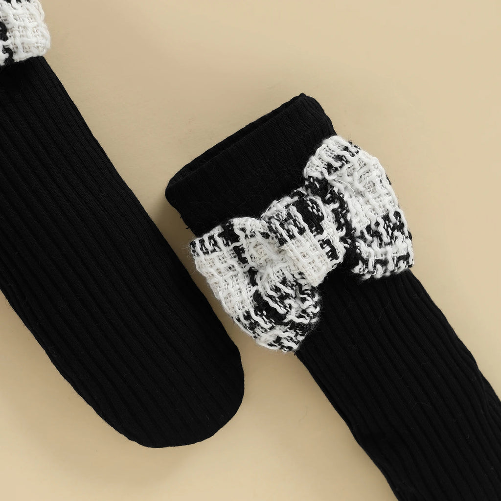 SUNSIOM 0-18 Months Baby Girl Rompers Outfits Long Sleeve Plaid Print Skirt Bodysuit with Headband Socks Set Infant Fall Clothes