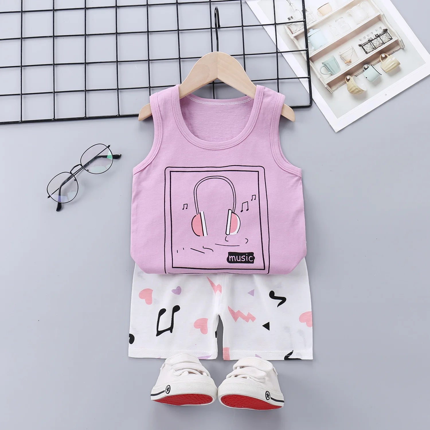Summer Cute Cartoon 2PCS Kids Baby Boys Girls Cartoon Vest Top Shorts Pants Set Clothes Children Pajamas Girls Clothing Sets