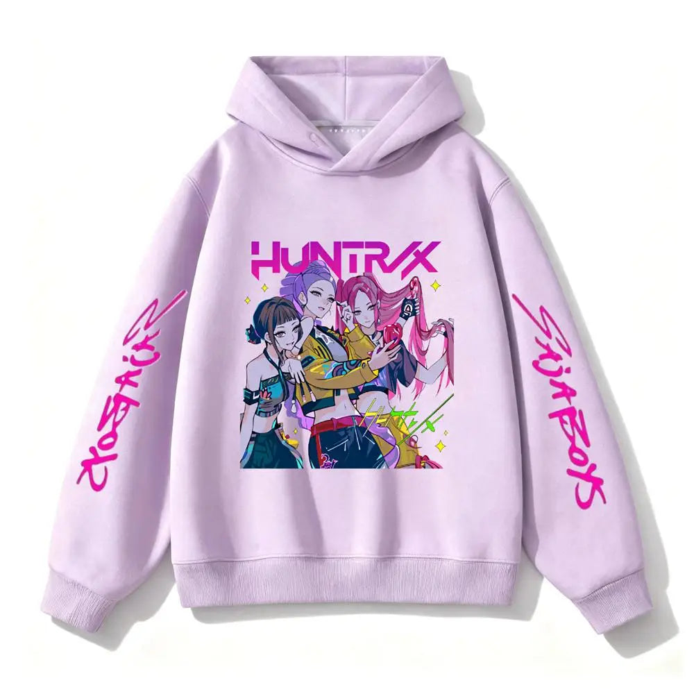 Purple Hooded Tops Fashion Casual Clothes Kids New Design Hoodies Kpop Demon Hunters Girls Group Clothing Toddler Autumn Wear