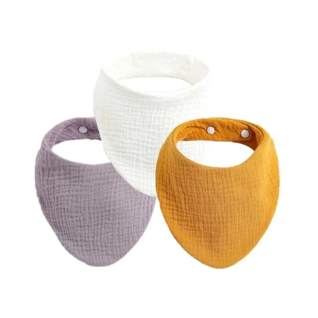 3pcs Baby Feeding Drool Bibs Saliva Towel Triangle Solid Color Scarf Bandana Soft Cotton Bib Adjustable Snap Button Burp Cloth