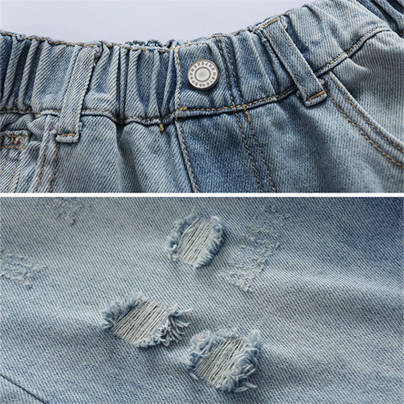"VETEMENTS" Jean style usé pour filles, coupe ample, jambes larges, pour enfants de 5 à 14 ans