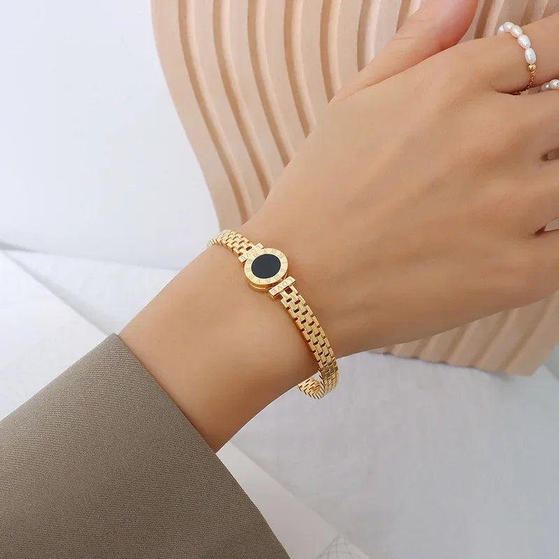 "JEWELRY" Gold-plated surgical steel bangle bracelet for women; Woman Jewelry Gold Plated Surgical Steel Back To Rome Love Letter Bracelet