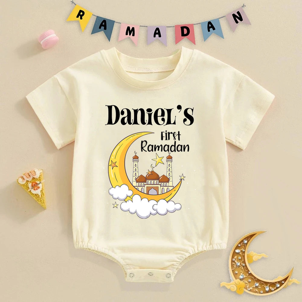 "SPECIAL RAMADAN" Personalized Baby Bodysuit "First Ramadan" with Bubbles and Name, Newborn Romper, Eid Ramadan Islamic Hol