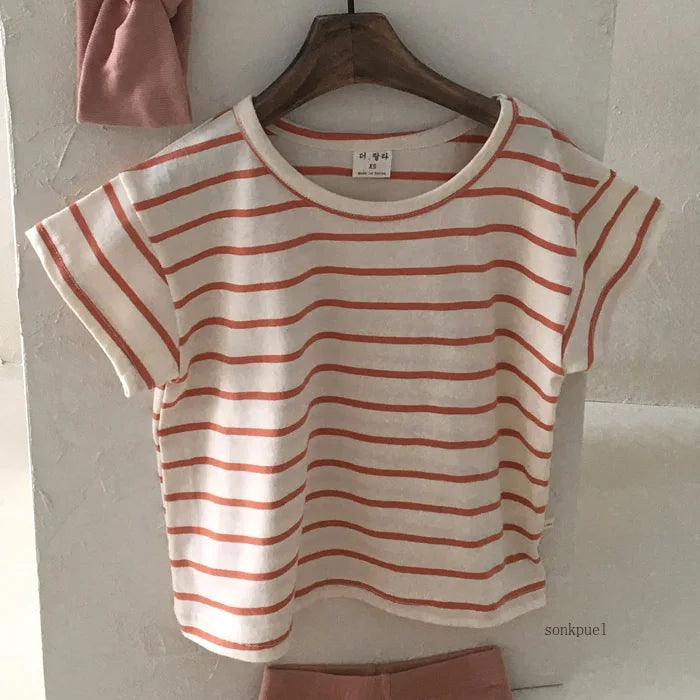Children Girls Sports Shirt Cotton Tops Baby Boy Stripe Shirt Summer Casual Short Bat Sleeve Kids Shirt for Boys Clothing