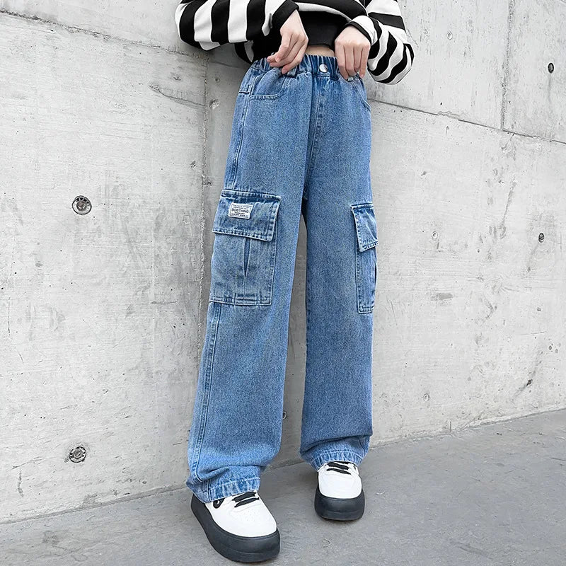 "VETEMENTS" Jeans pour filles, style tendance décontracté, amples, tailles 3-14 ans.