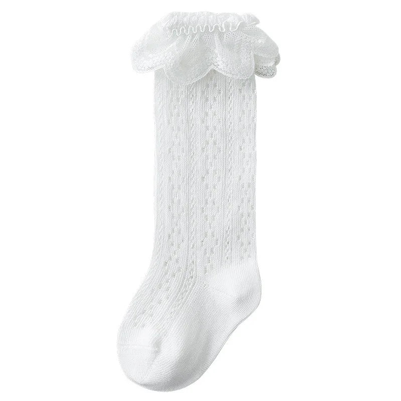 "CHAUSSURE" Chaussettes hautes princesses en dentelle, chaussettes longues en coton respirante,  0 à 3 ans