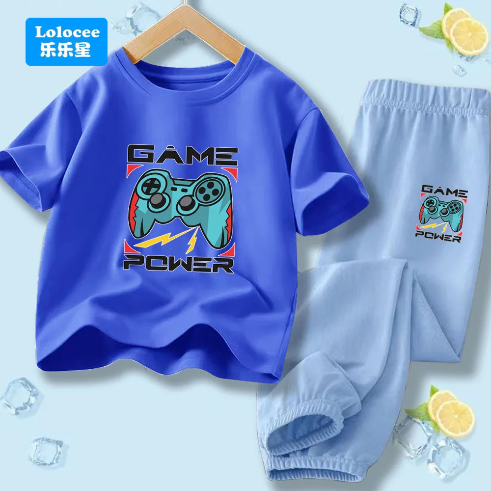 "VETEMENTS" Ensemble 2 pièces pour enfants style gamer "manette de jeu" : t-shirt à manches courtes et pantalon