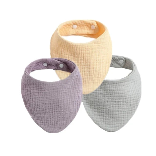 3pcs Baby Feeding Drool Bibs Saliva Towel Triangle Solid Color Scarf Bandana Soft Cotton Bib Adjustable Snap Button Burp Cloth