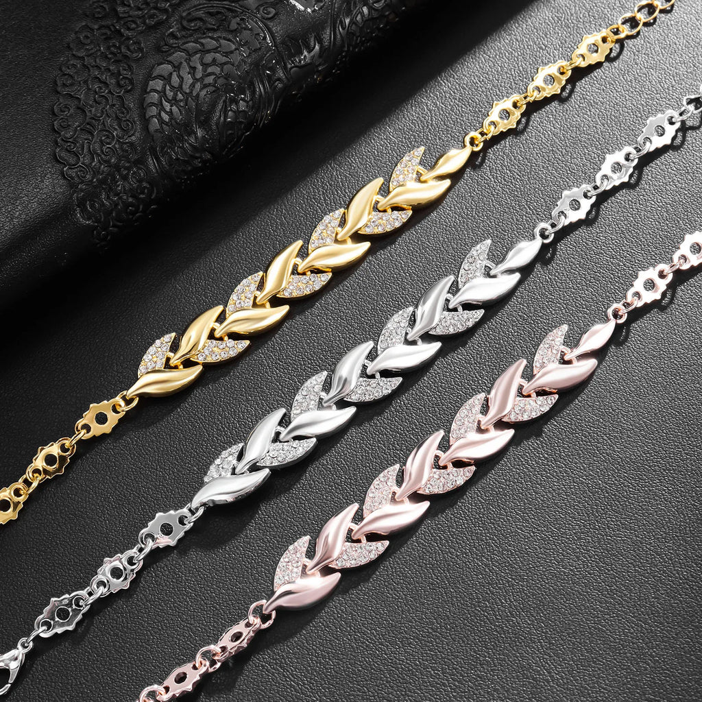 "BIJOUX" Bracelet de luxe tressé en forme de feuille, orné de cristaux