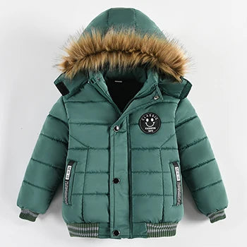 New Keep Warm Baby Coat Autumn Winter Boys Jacket  Hooded Zipper Fashion Fur Collar Boys Outerwear 2 3 4 5 6 Years Kids Clothes