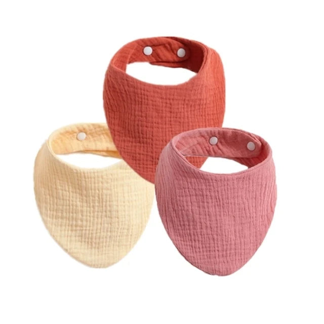 3pcs Baby Feeding Drool Bibs Saliva Towel Triangle Solid Color Scarf Bandana Soft Cotton Bib Adjustable Snap Button Burp Cloth