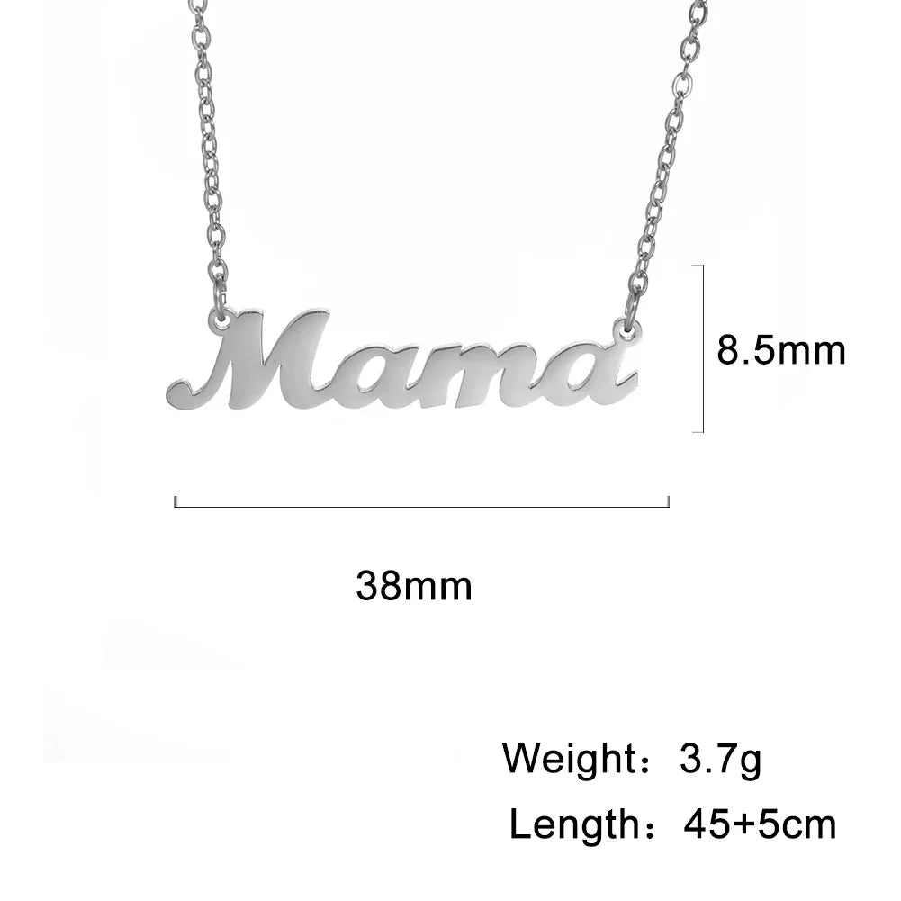 "JEWELRY" Skyrim "Mother" Letter Pendant Necklace for Women, Stainless Steel Neck Chain Choker, Trendy Family Jewelry, Mother's Day Gift for M