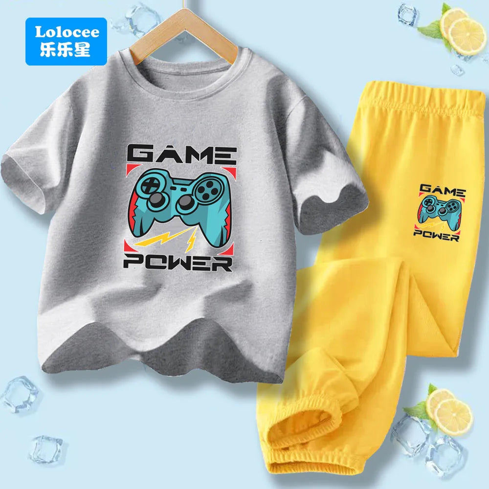 "VETEMENTS" Ensemble 2 pièces pour enfants style gamer "manette de jeu" : t-shirt à manches courtes et pantalon