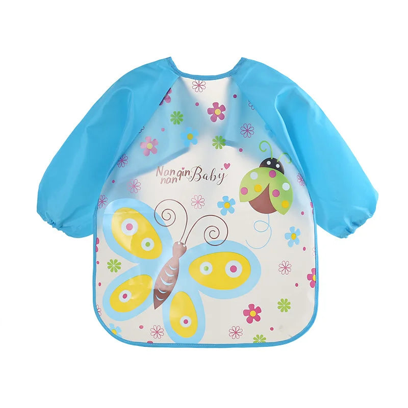 "ACCESSORY" Waterproof EVA baby bib for ages 0-3 years, with straps and long sleeves, 0-3 Years Baby EVA Waterproof Anti-dirty Bib Long Sleeve Strap Coat Dirt Proof Soft Feeding Bib Cute Cartoon Pattern Burp C