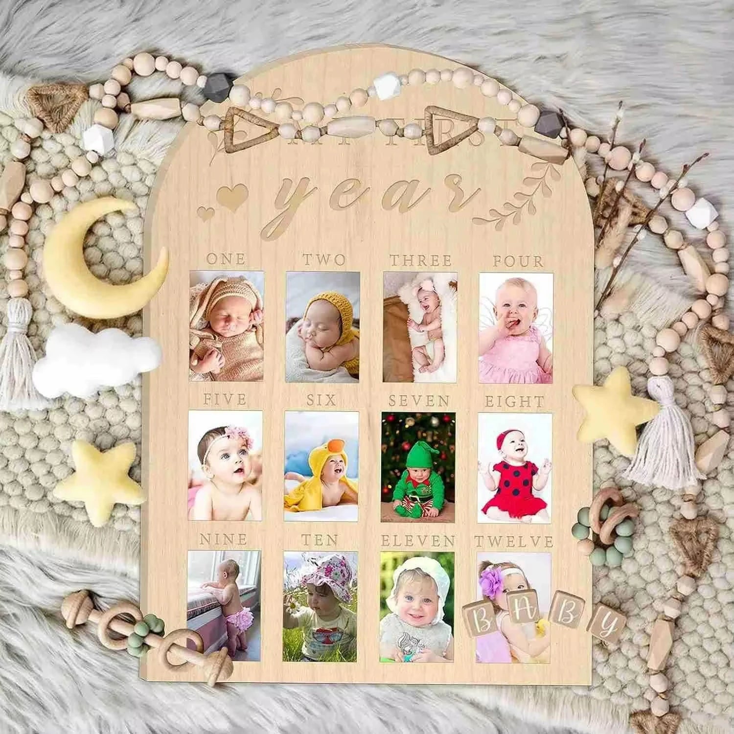 Newborn First Year Photo Frame Photography Props 12 Month Baby Growth Picture Record Milestone Board Baby Souvenirs gift