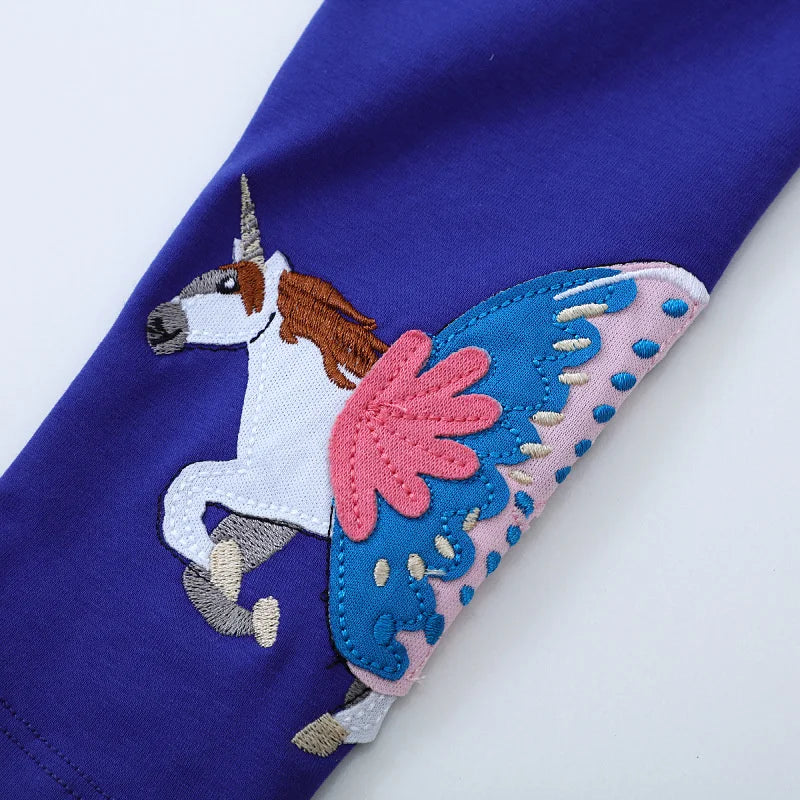 "VETEMENTS" Leggings longs pour filles (2-7 ans), broderie licorne, taille haute