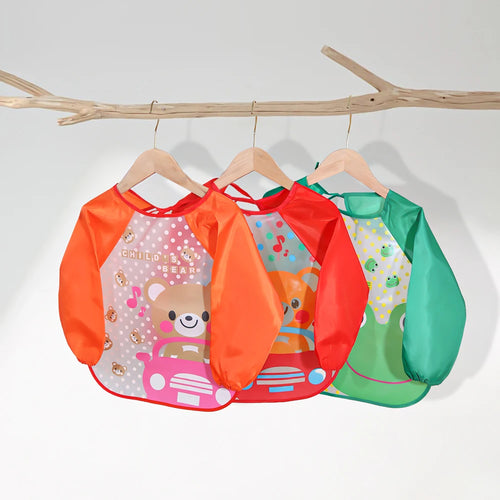 "ACCESSORY" Waterproof EVA baby bib for ages 0-3 years, with straps and long sleeves, 0-3 Years Baby EVA Waterproof Anti-dirty Bib Long Sleeve Strap Coat Dirt Proof Soft Feeding Bib Cute Cartoon Pattern Burp C