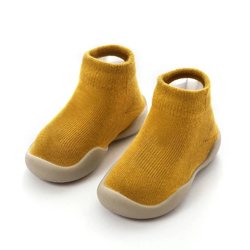 Infant Baby Shoes Newborn First Walkers Boy Girl Kids Solid Color Soft Knit Baby Sock Shoe Anti-slip Rubber Sole Toddler Booties